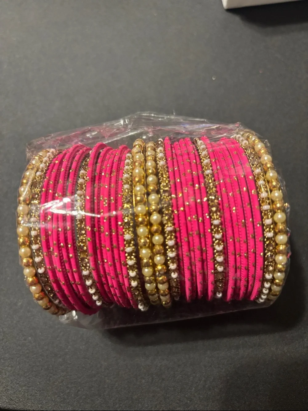 Bright Pink and Gold Stacked‎ Bangle Bracelet Set